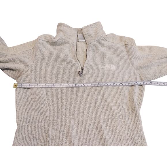 The North Face 1/4 Zip Jacket Mock Neck Embroidered Logo Knit Cream Womens XS - Picture 5 of 6